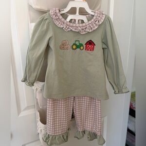 Little Sleepies Farm Pajama Set - Green and Pink